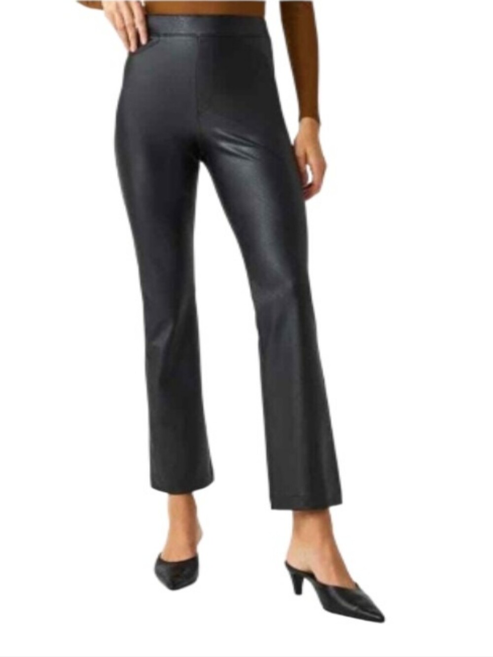 Spanx Leather-Like Kick Flare Black Mid-Rise Pants-NWT
